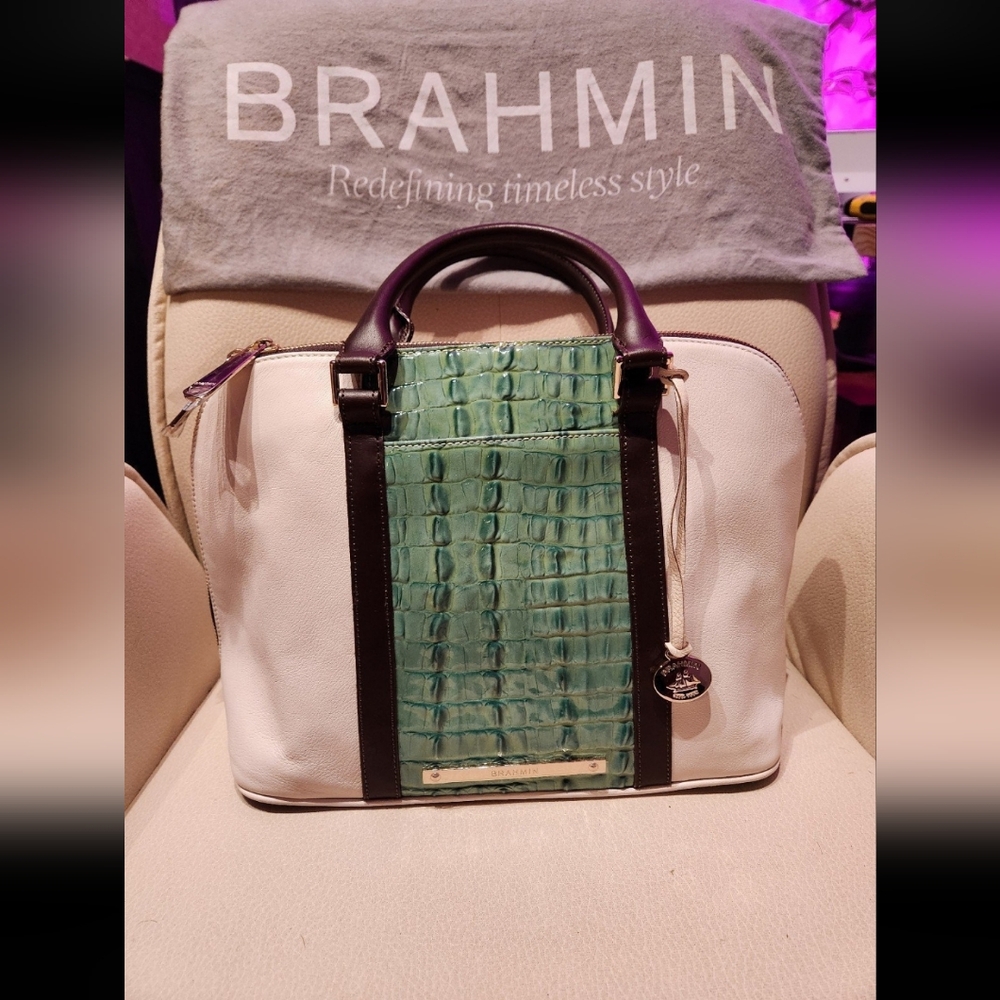 Brahmin Ivory and Sage Croc Satchel